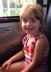 My first bus ride. We're going to the moon bounce place.